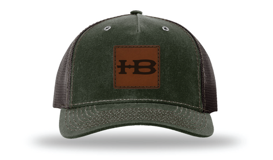 Honey Brake Leather Patch Richardson Waxed Cotton Mesh Back Cap Dark Olive