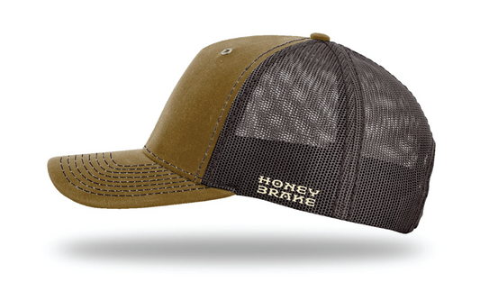 Honey Brake Leather Patch Richardson Waxed Cotton Mesh Back Cap Whiskey