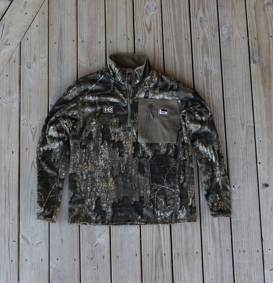 Banded 1/4 Zip Mid Layer Fleece Pullover-Timber with HB logo